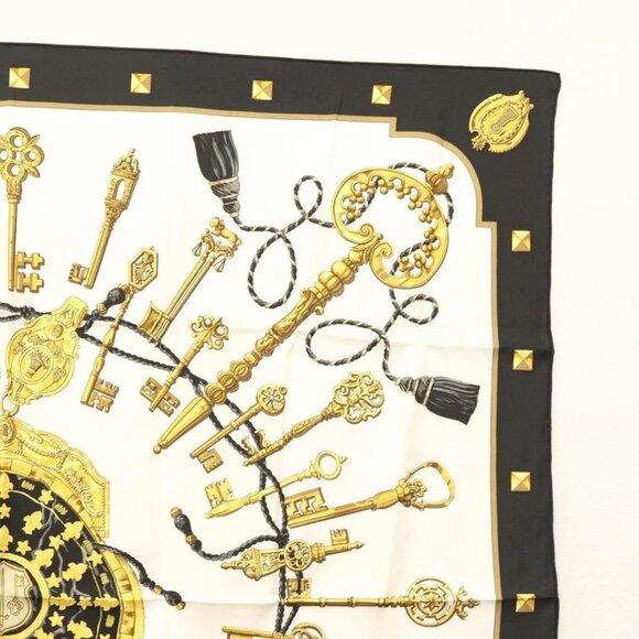 HERMES Carre 90 Scarf ""LES CLES THE KEYS RARE"" Silk White Auth - Picture 6 of 16
